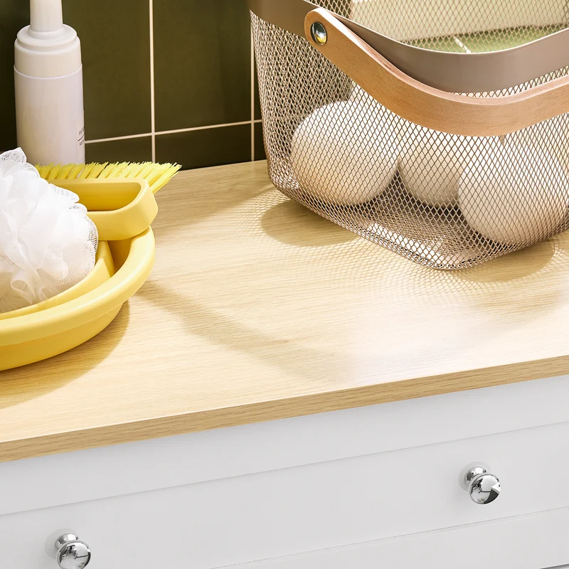 SoBuy FRG238-WN Meuble Bas Salle de Bain avec Étagère Réglable, 1 Tiroir et 2 Portes, pour Salle de Bain et WC, Compact – L60×P35×H87 cm, Blanc et Naturel