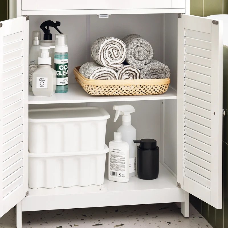SoBuy FRG238-WN Meuble Bas Salle de Bain avec Étagère Réglable, 1 Tiroir et 2 Portes, pour Salle de Bain et WC, Compact – L60×P35×H87 cm, Blanc et Naturel