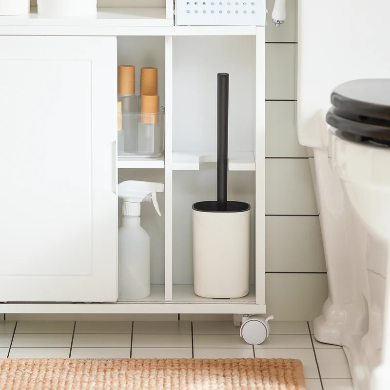 SoBuy BZR176-W Armoire Toilettes WC Support Papier Toilette, Armoire de Salle de Bain sur Roulettes, 2 Compartiments Ouverts