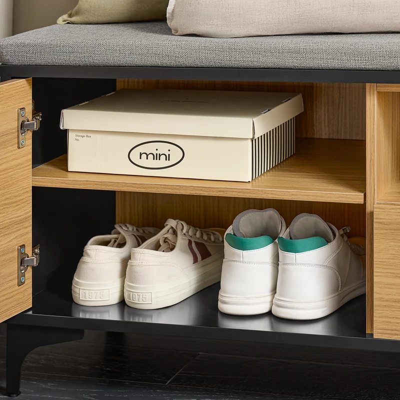 SoBuy FSR175-N Banc de Rangement, Banc à Chaussures, avec 1 Coussin Rembourré, 1 Tiroir et 2 Portes pour Entrée