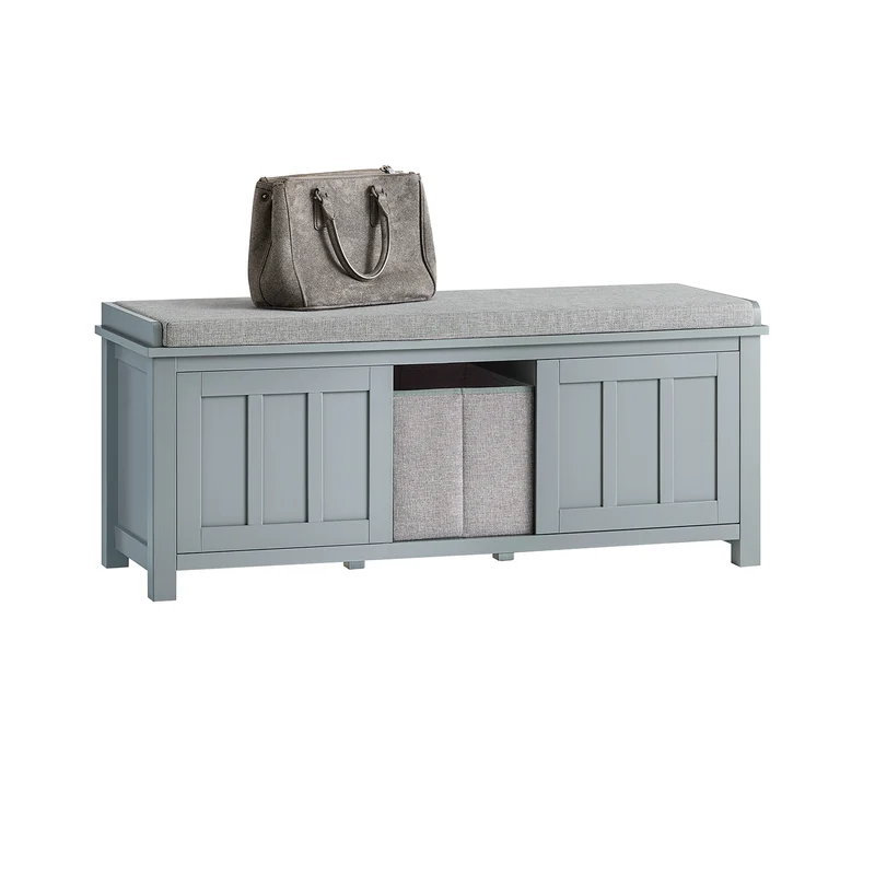 SoBuy FSR173-HG Banc de Rangement à Chaussures, Meuble à Chaussures, Meuble Bas avec 1 Coussin Rembourré, 1 Paniers et 2 Portes