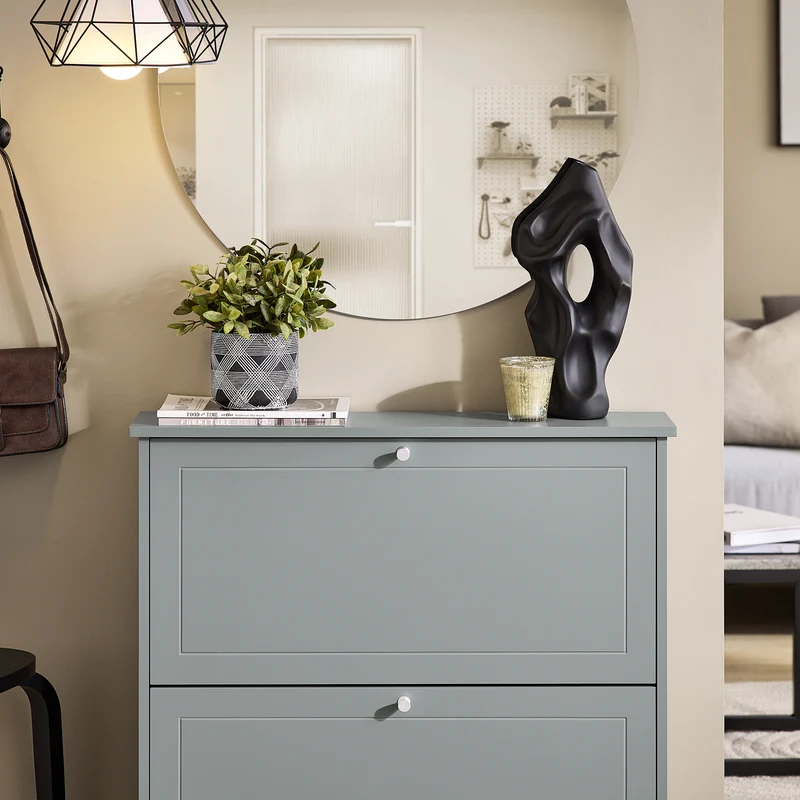 SoBuy FSR99-HG Armoire à Chaussures 2 Abattants Ultra-Slim 18cm, Rangement 6- Paires pour Couloir – 76x18x78 cm, Gris