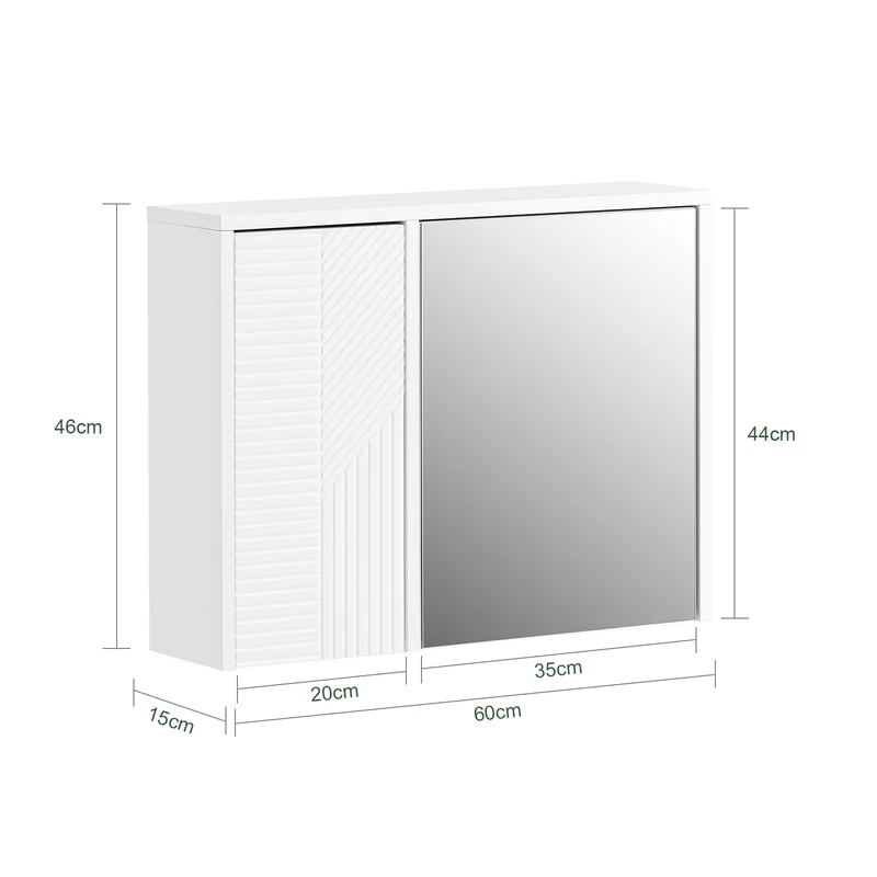 SoBuy BZR153-W Armoire Murale avec Miroir, Placard de Rangement , Meuble Haut avec 2 Portes, Étagères Réglables, 60x15x46 cm