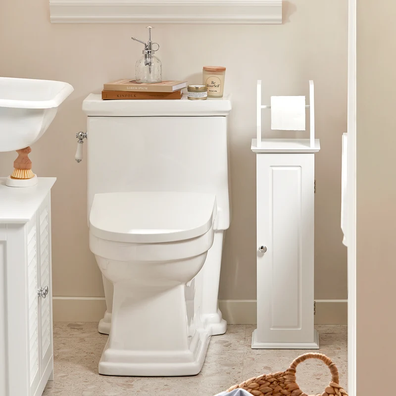 SoBuy BZR53-W Support Papier Toilette Armoire Toilettes Porte Brosse WC Meuble de Salle de Bain sur Pied en Bois ,20x18x79 cm