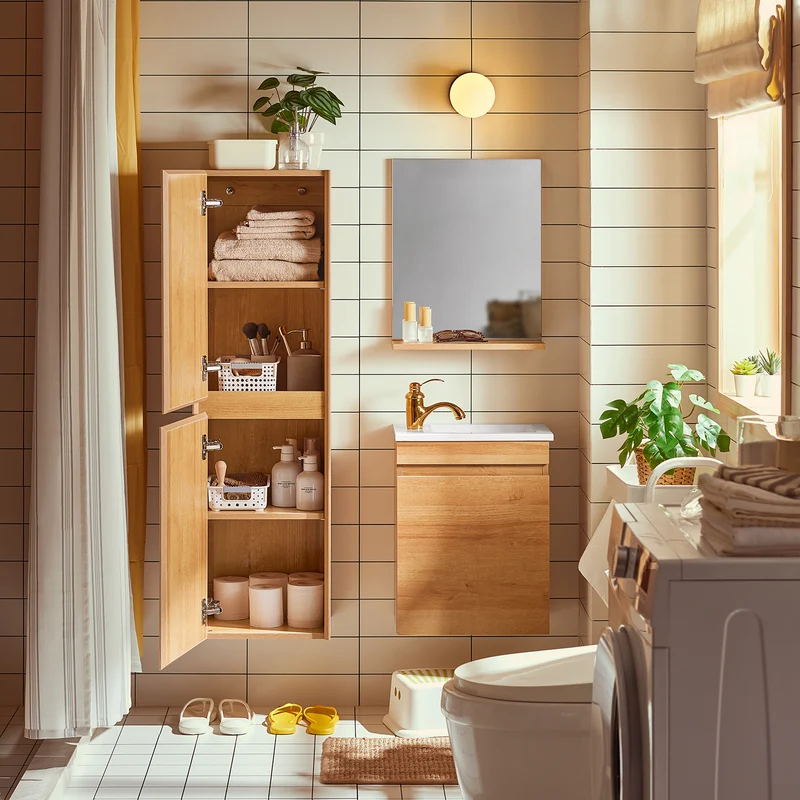 SoBuy BZR175-N Colonne de Salle de Bain Suspendue Armoire de Toilette Meuble Rangement, 2 Portes, Étagères Réglables