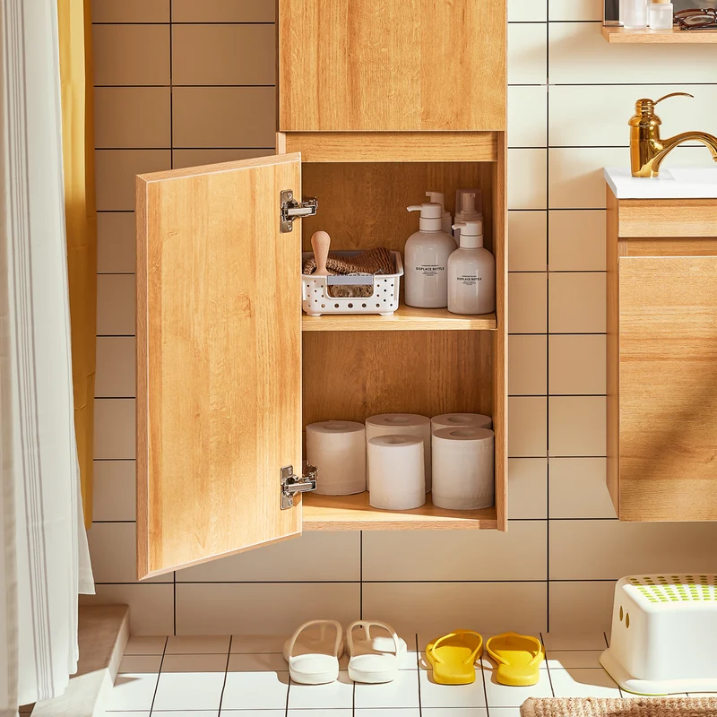 SoBuy BZR175-N Colonne de Salle de Bain Suspendue Armoire de Toilette Meuble Rangement, 2 Portes, Étagères Réglables