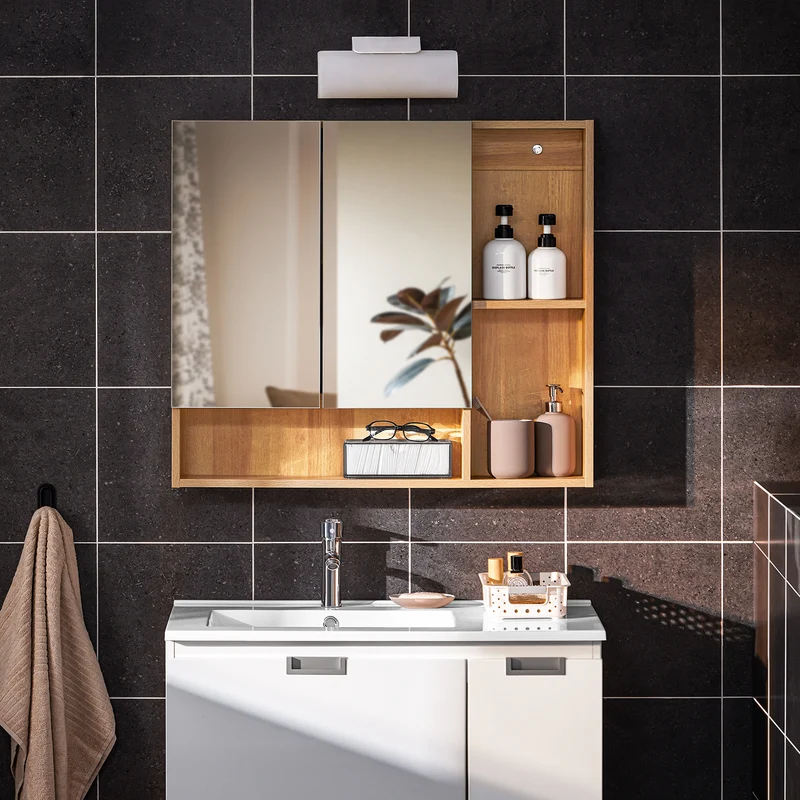 SoBuy BZR177-N Armoire Murale avec Miroir, Placard de Rangement, Meuble Haut avec 2 Portes, Étagère Réglable, 80x13x70 cm