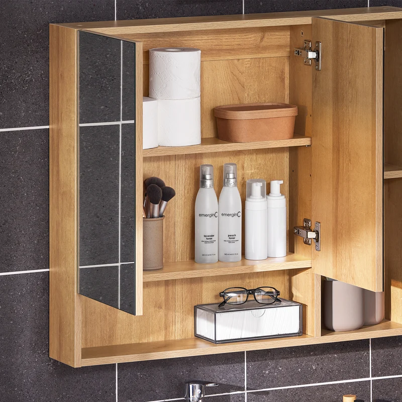 SoBuy BZR177-N Armoire Murale avec Miroir, Placard de Rangement, Meuble Haut avec 2 Portes, Étagère Réglable, 80x13x70 cm
