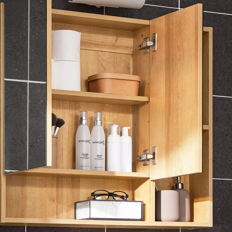 SoBuy BZR177-N Armoire Murale avec Miroir, Placard de Rangement, Meuble Haut avec 2 Portes, Étagère Réglable, 80x13x70 cm