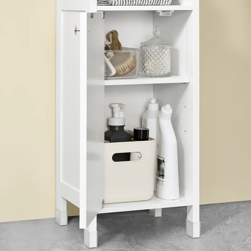 SoBuy BZR187-W Meuble Colonne de Salle de Bain, Armoire Haute, Placard de Rangement, 3 Compartiments Ouverts