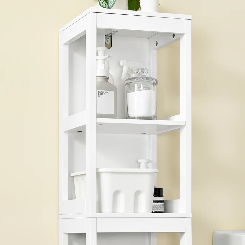 SoBuy BZR187-W Meuble Colonne de Salle de Bain, Armoire Haute, Placard de Rangement, 3 Compartiments Ouverts