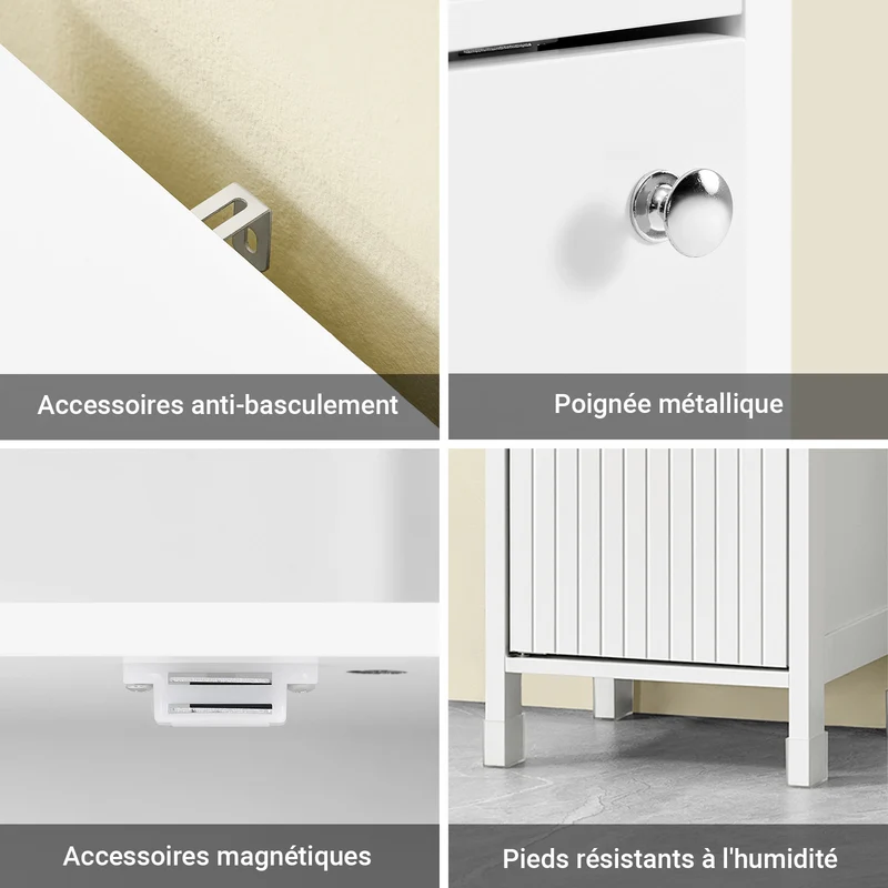 SoBuy BZR186-W Meuble Salle de Bain sous Lavabo, 30x30x89 cm, Meuble de Rangement Armoire WC Blanc, Design Slim, Idéal pour Petites Salles de Bain