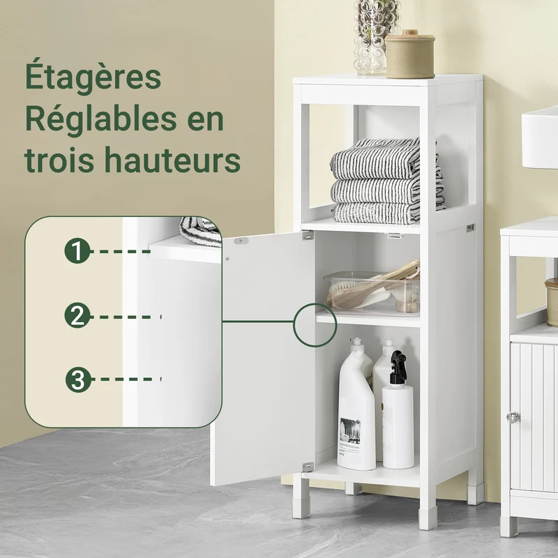 SoBuy BZR186-W Meuble Salle de Bain sous Lavabo, 30x30x89 cm, Meuble de Rangement Armoire WC Blanc, Design Slim, Idéal pour Petites Salles de Bain