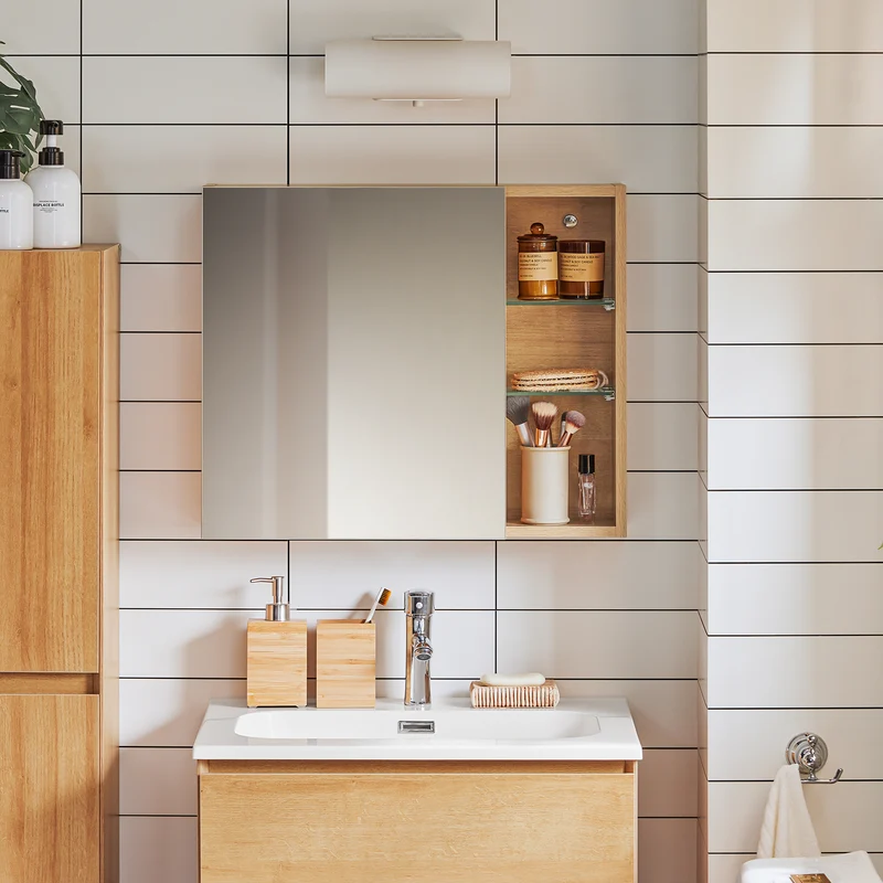 SoBuy BZR173-N Armoire Murale avec Miroir, Placard de Rangement, Meuble Haut avec 1 Porte, Étagères Réglables, 60x15x50 cm
