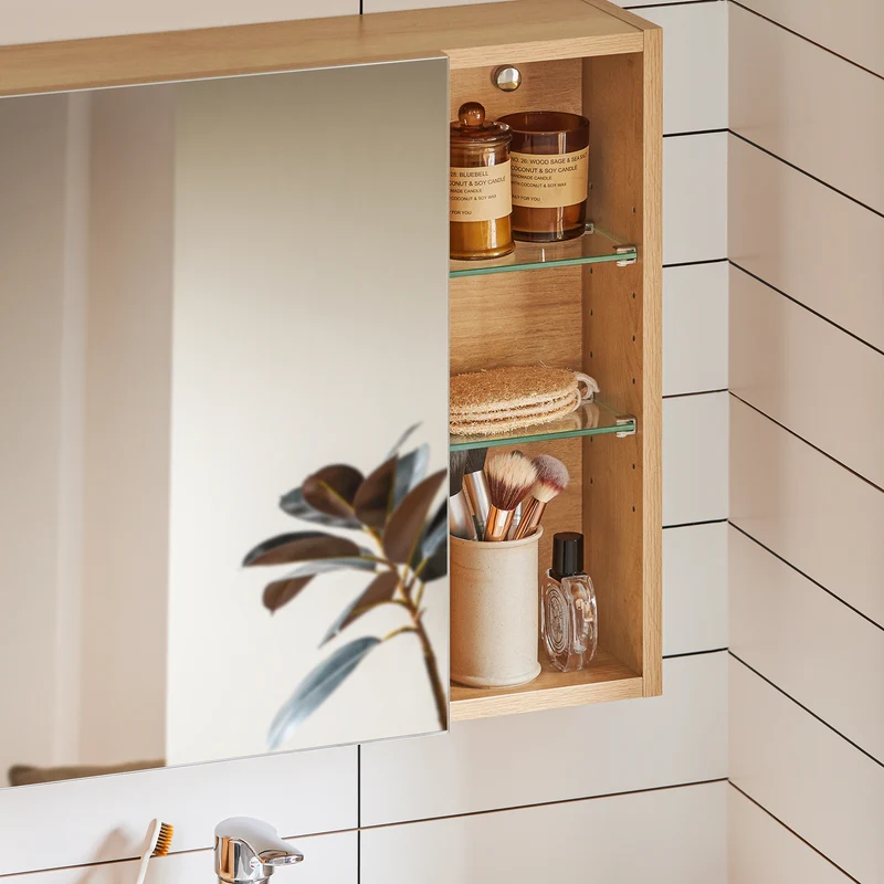 SoBuy BZR173-N Armoire Murale avec Miroir, Placard de Rangement, Meuble Haut avec 1 Porte, Étagères Réglables, 60x15x50 cm