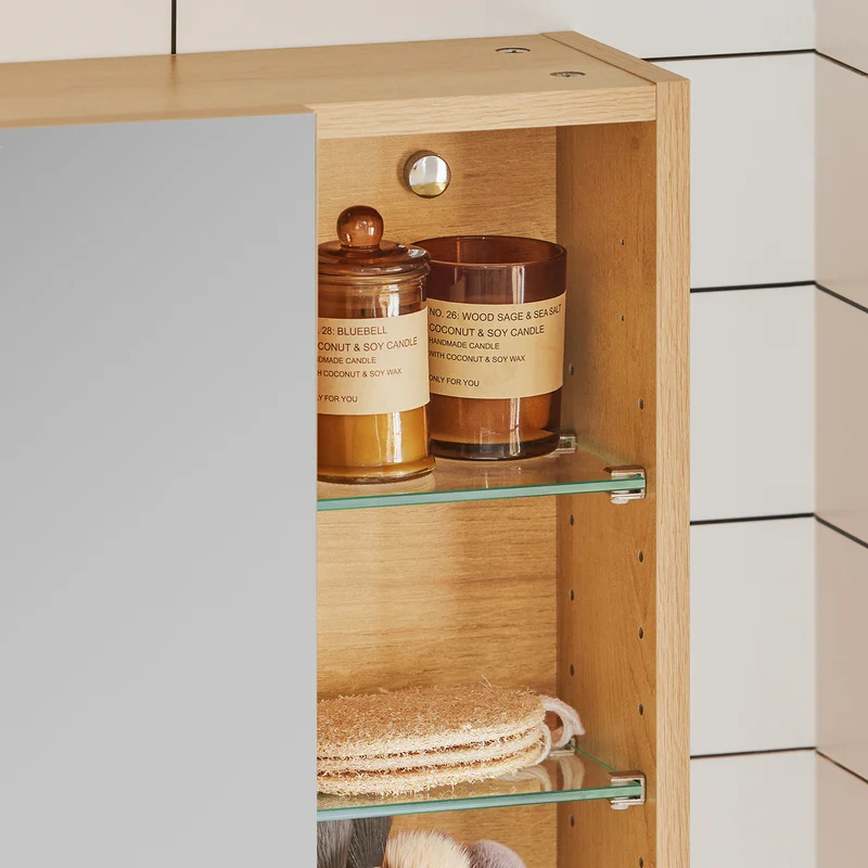 SoBuy BZR173-N Armoire Murale avec Miroir, Placard de Rangement, Meuble Haut avec 1 Porte, Étagères Réglables, 60x15x50 cm