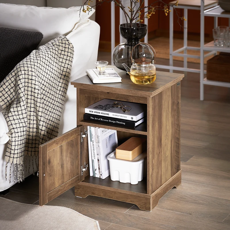 SoBuy FBT151-BR Table de Chevet, Table d'Appoint, Bout de Canapé avec 1 Porte pour Salon, Chambre, L45 x P40 x H59 cm