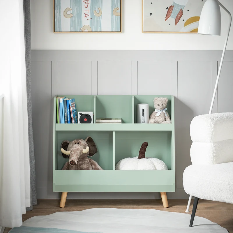 SoBuy KMB19-GR Bibliothèque Enfant, Étagère à Livres, Meuble Rangement Enfant, 5 Compartiments Ouverts
