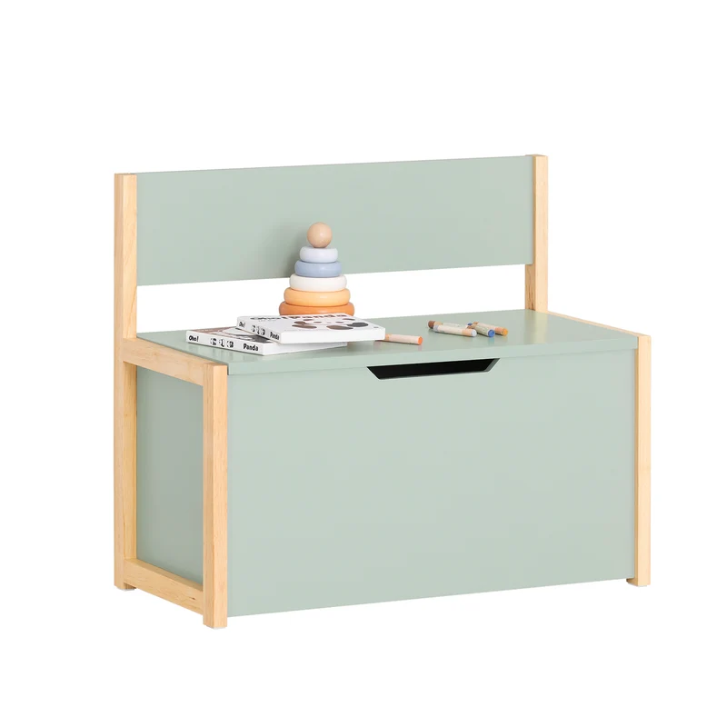 SoBuy KMB94-GR Banc Coffre à Jouet pour Enfants, Coffre de Rangement 2 en 1, Banc de Rangement avec Dossier pour Enfant