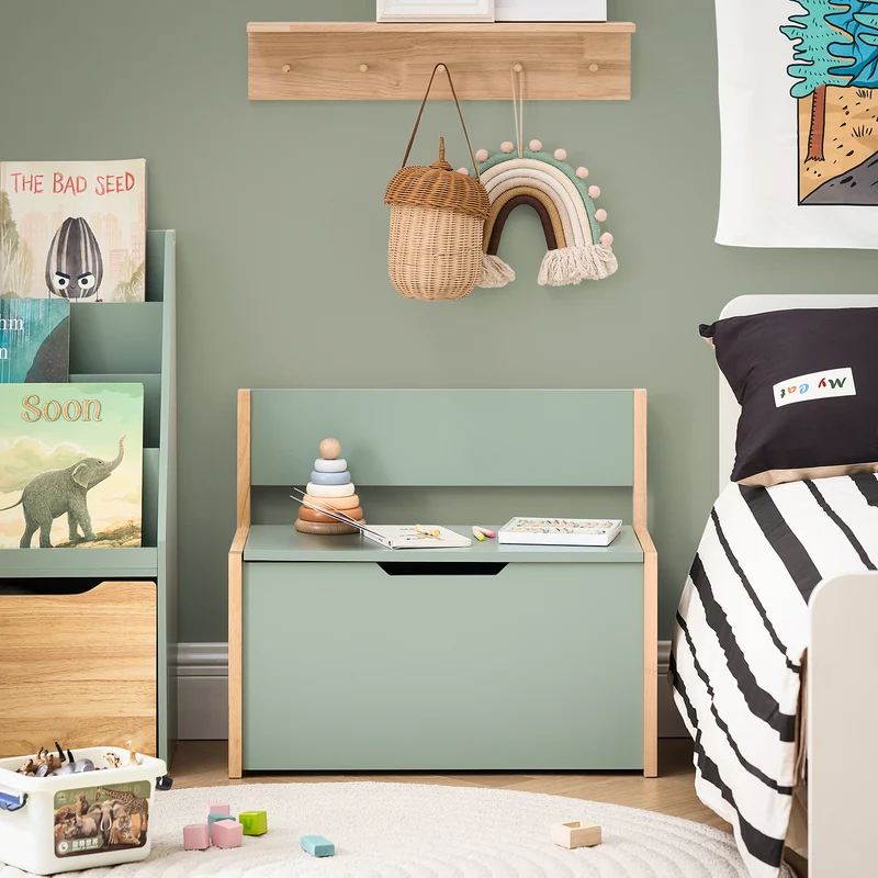 SoBuy KMB94-GR Banc Coffre à Jouet pour Enfants, Coffre de Rangement 2 en 1, Banc de Rangement avec Dossier pour Enfant