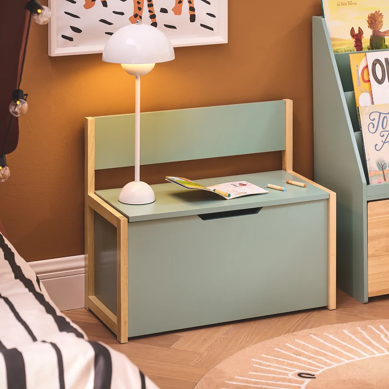 SoBuy KMB94-GR Banc Coffre à Jouet pour Enfants, Coffre de Rangement 2 en 1, Banc de Rangement avec Dossier pour Enfant