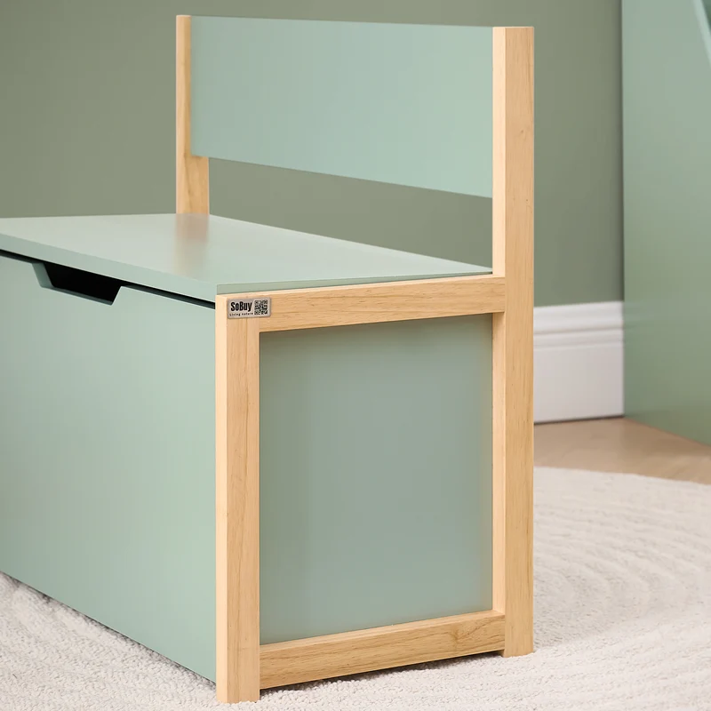 SoBuy KMB94-GR Banc Coffre à Jouet pour Enfants, Coffre de Rangement 2 en 1, Banc de Rangement avec Dossier pour Enfant