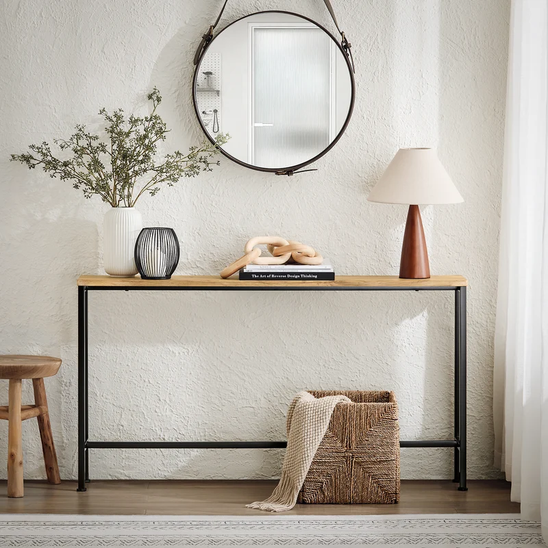 SoBuy FSB19-E Console d’Entrée Design Fonctionnel et Gain de Place, Design Moderne, Structure Robuste, Usage Quotidien – L120×P20×H65 cm, Métal, Naturel et Noir