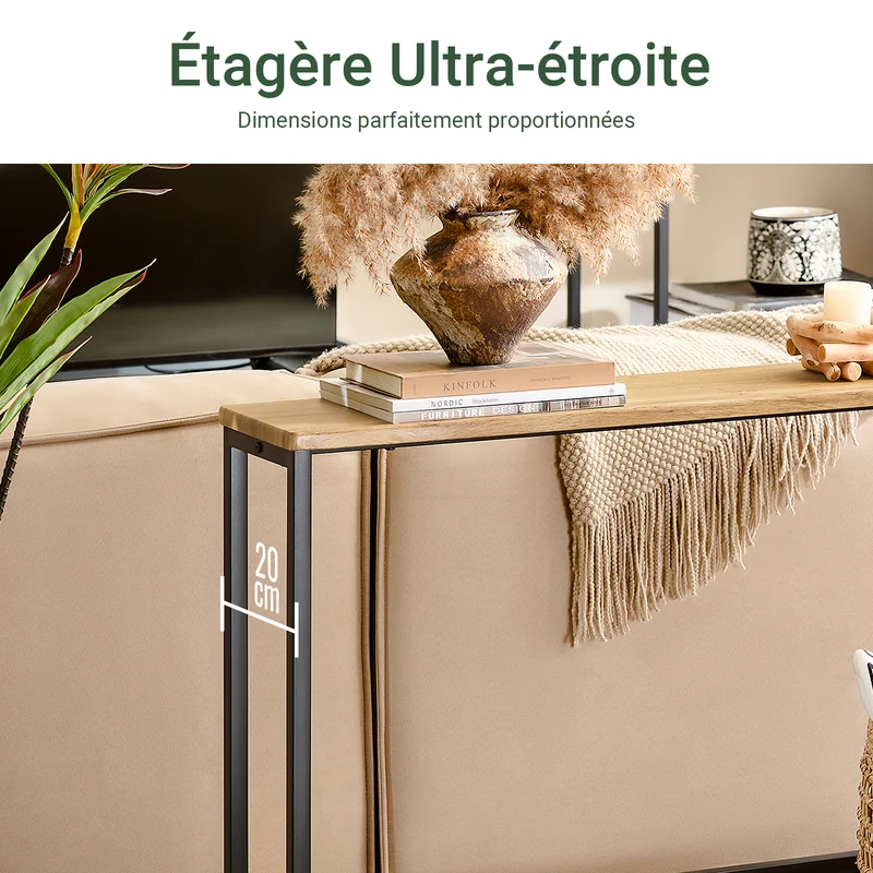 SoBuy FSB19-E Console d’Entrée Design Fonctionnel et Gain de Place, Design Moderne, Structure Robuste, Usage Quotidien – L120×P20×H65 cm, Métal, Naturel et Noir