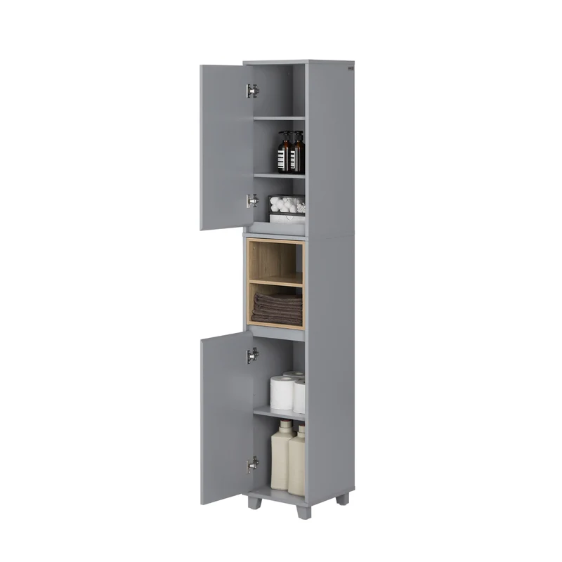 SoBuy BZR147-DG Meuble Colonne Armoire de Salle de Bain Étagère Étroite avec 2 Portes et 2 Compartiments