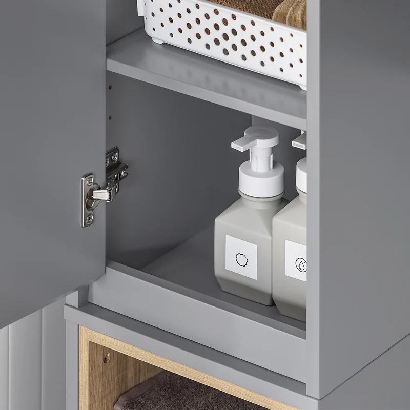 SoBuy BZR147-DG Meuble Colonne Armoire de Salle de Bain Étagère Étroite avec 2 Portes et 2 Compartiments