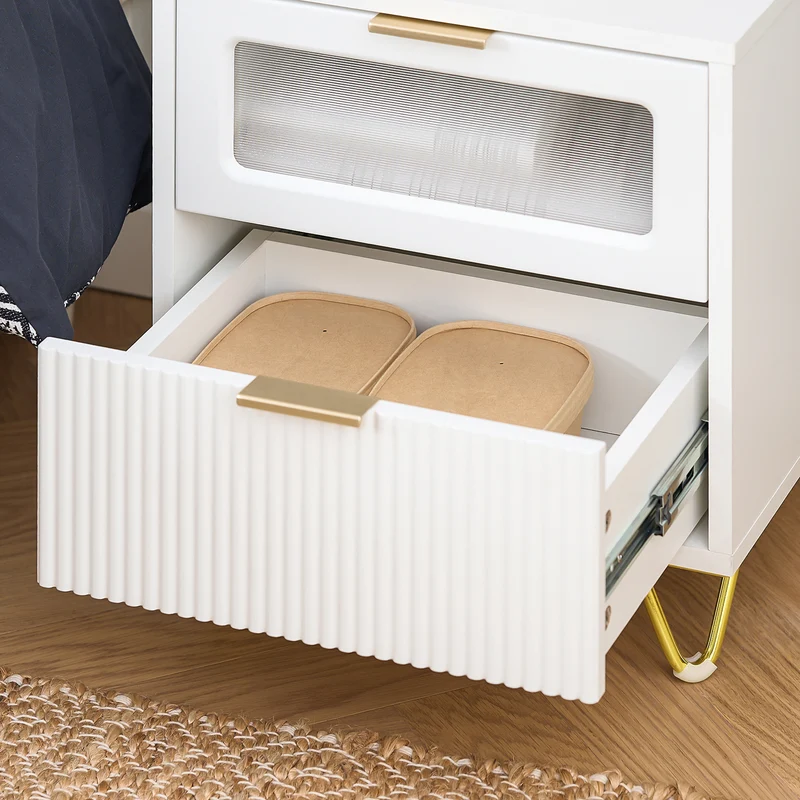 SoBuy FBT123-W Table de Chevet avec 2 tiroirs Table de Nuit Bout de canapé Table d'appoint Table Téléphone Table de Café