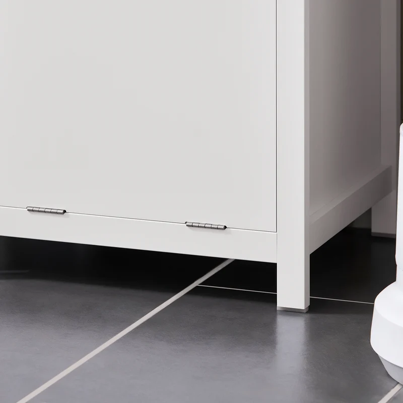 SoBuy BZR95-W Meuble Colonne de Salle de Bain, Étagère de Rangement avec 1 Panier à Linge et 3 Étagères
