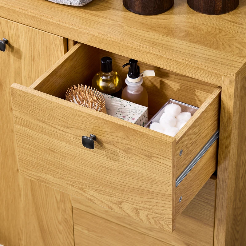 SoBuy BZR97-SN Armoire à Linge avec Sac à Linge, Meuble Bas de Salle de Bain, Armoire Toilette avec 3 Tiroirs et 1 Panier à Linge