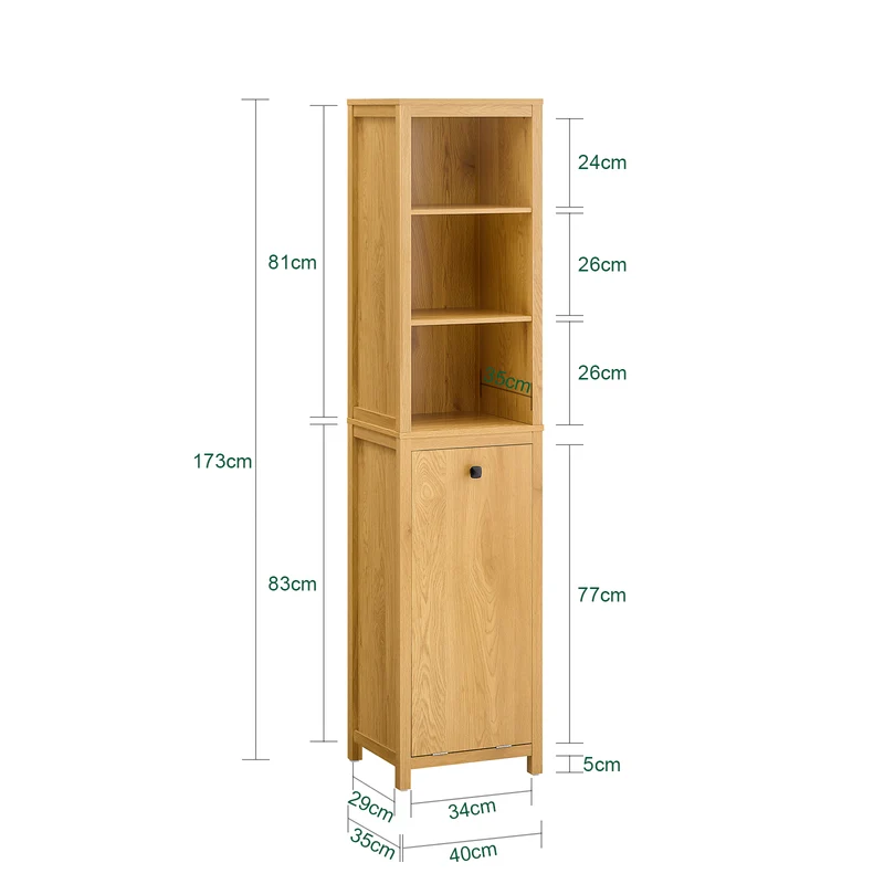 SoBuy BZR95-SN Meuble Colonne de Salle de Bain, Armoire Haute, avec 1 Panier à Linge et 3 Étagères