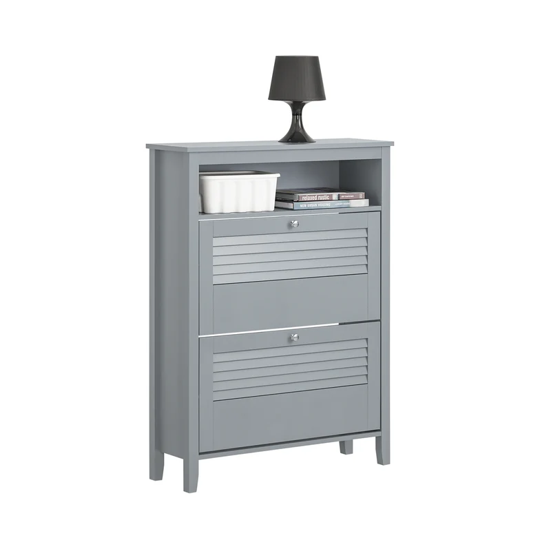 SoBuy FSR152-HG Armoire à Chaussures 2 Abattants, Rangement pour Entrée Couloir – 80x25x108 cm, Gris