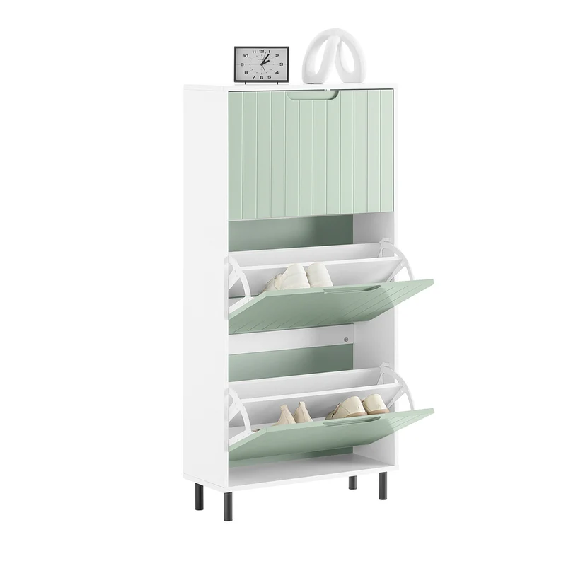 SoBuy FSR157-GR Meuble à Chaussures Design Élégant 3 Abattants – Déco Entrée Moderne – Vert