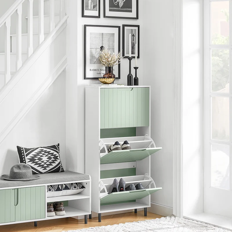 SoBuy FSR157-GR Meuble à Chaussures Design Élégant 3 Abattants – Déco Entrée Moderne – Vert