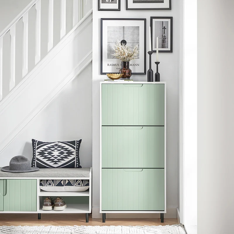 SoBuy FSR157-GR Meuble à Chaussures Design Élégant 3 Abattants – Déco Entrée Moderne – Vert