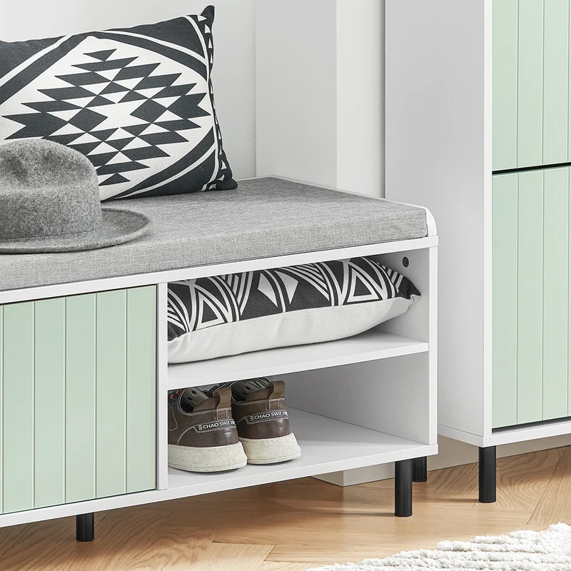 SoBuy FSR158-GR Banc de Rangement, Banc à Chaussures, Meuble Chaussures, Meuble Bas Entrée sur Pieds en métal avec coussin rembourré