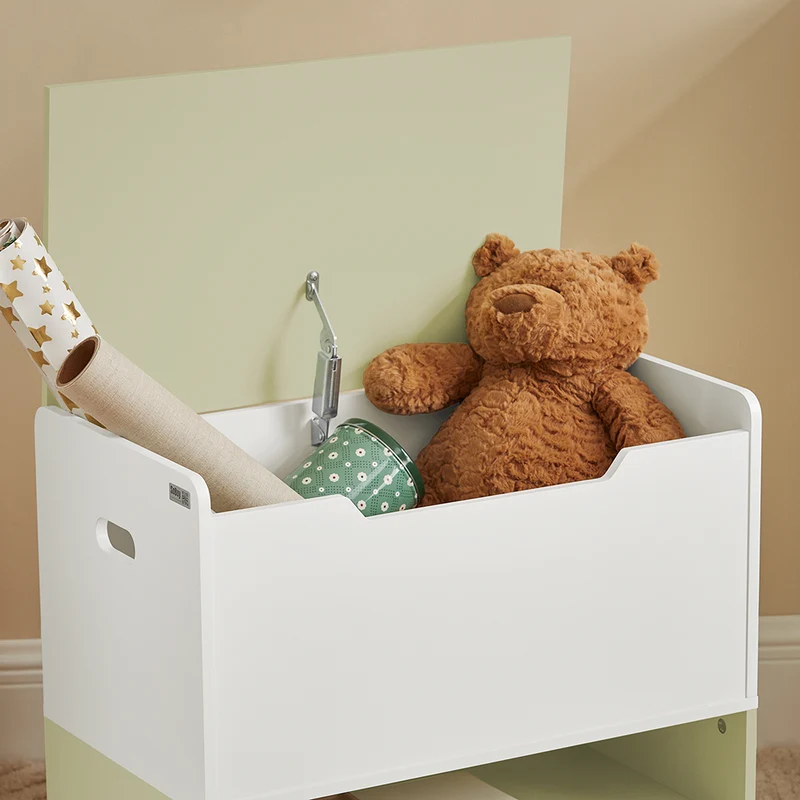 SoBuy KMB91-GR Coffre à Jouets Enfants en Bois, Boîte à Jouets avec Couvercle Rabattable, Organisateur de Jouets