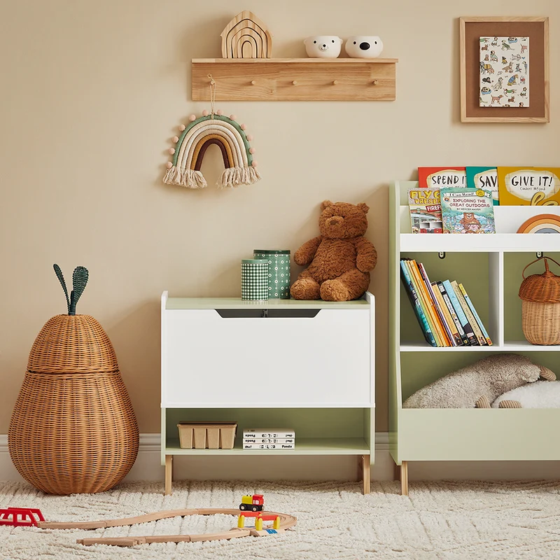 SoBuy KMB91-GR Coffre à Jouets Enfants en Bois, Boîte à Jouets avec Couvercle Rabattable, Organisateur de Jouets