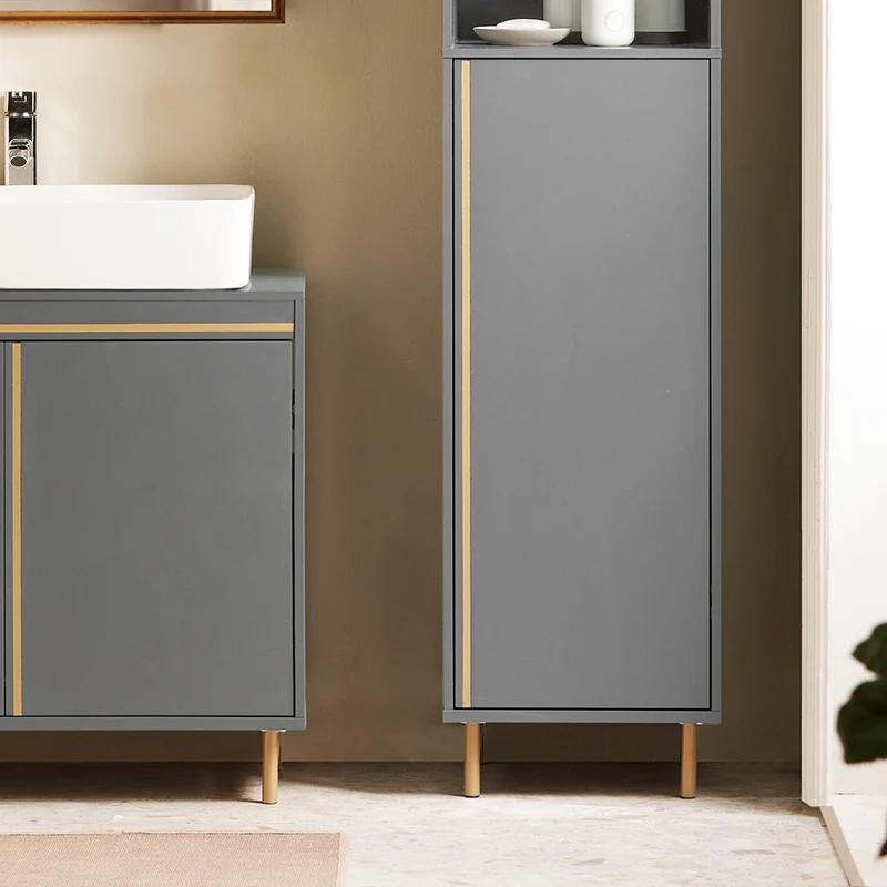 SoBuy BZR130-HG Meuble Colonne de Salle de Bain, Armoire Toilette Haute, Placard avec étagères réglables, et 3 niches Ouvertes