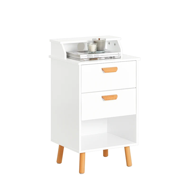 SoBuy FBT125-W Table de Chevet, Table de Nuit, Table d'Appoint, Bout de Canapé avec 1 Étagère, 2 Tiroirs et 1 Compartiment Ouvert