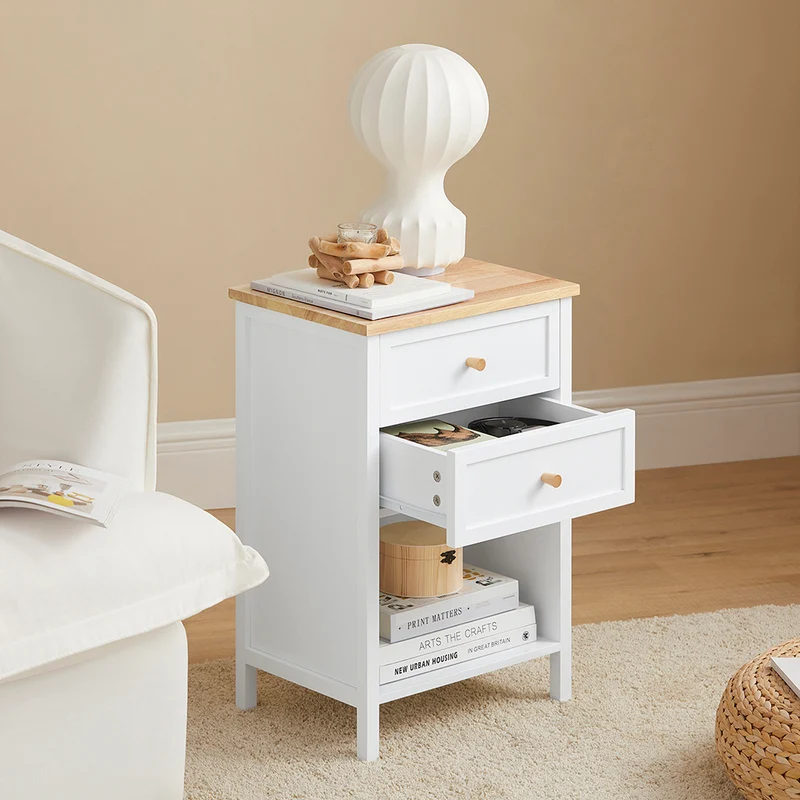 SoBuy FBT126-WN Table de Chevet avec 2 Tiroirs, Table de Nuit, Bout de Canapé, Meuble d'Appoint, Table Téléphone, de Café pour Salon, Chambre, Bureau, Blanc, L40xP30xH60cm