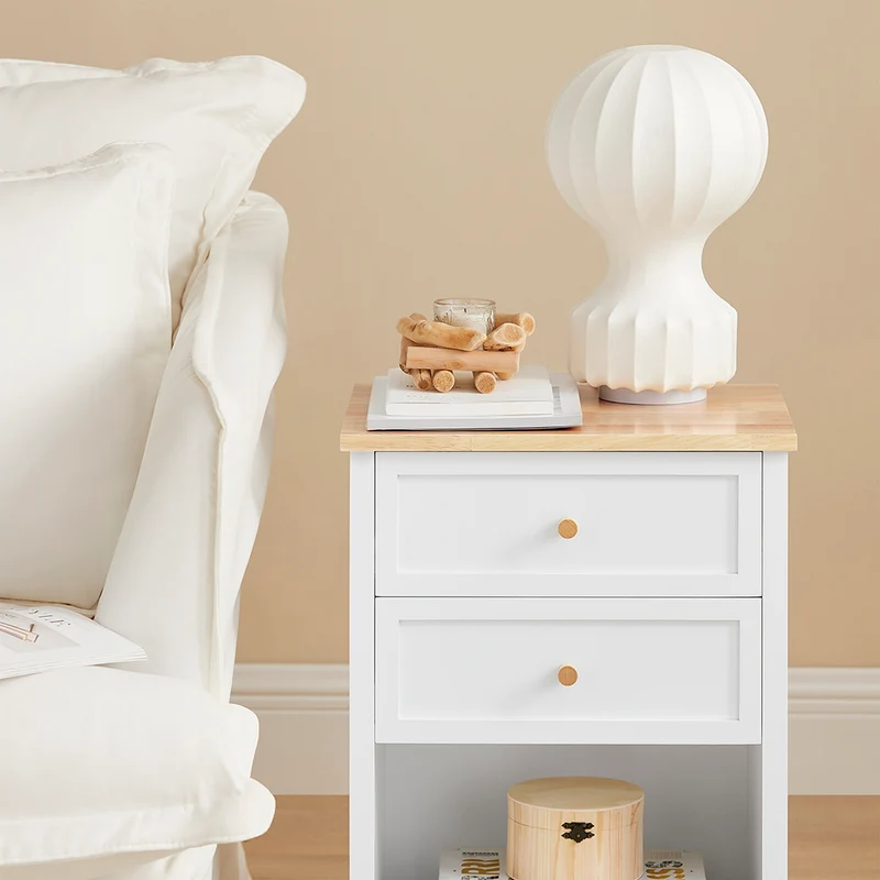 SoBuy FBT126-WN Table de Chevet avec 2 Tiroirs, Table de Nuit, Bout de Canapé, Meuble d'Appoint, Table Téléphone, de Café pour Salon, Chambre, Bureau, Blanc, L40xP30xH60cm