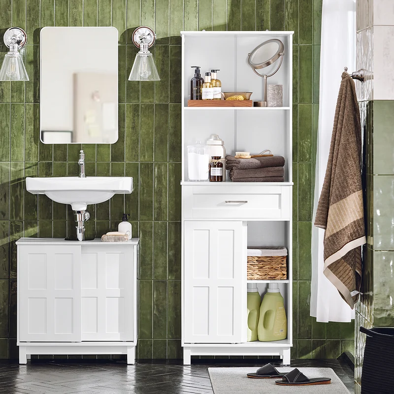 SoBuy BZR141-W Armoire de Salle de Bain Meuble Colonne Meuble de Rangement de Salle de Bain Armoire Haute