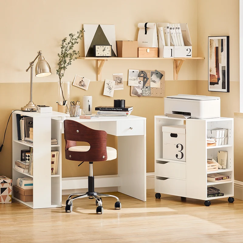 SoBuy FBT129-W Caisson de Bureau à 2 Tiroirs Support Imprimante sur Roulettes Bureau Mobile avec Étagères Ouvertes pour Documents Format A4