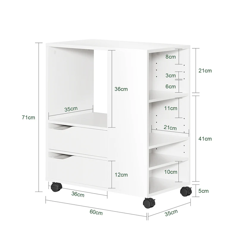SoBuy FBT129-W Caisson de Bureau à 2 Tiroirs Support Imprimante sur Roulettes Bureau Mobile avec Étagères Ouvertes pour Documents Format A4