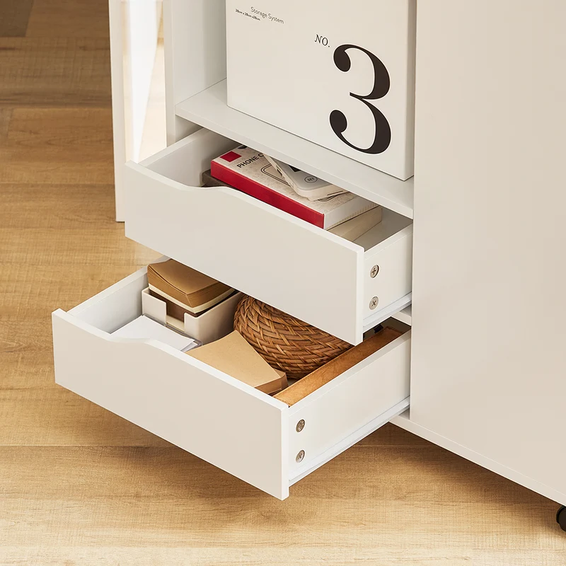 SoBuy FBT129-W Caisson de Bureau à 2 Tiroirs Support Imprimante sur Roulettes Bureau Mobile avec Étagères Ouvertes pour Documents Format A4