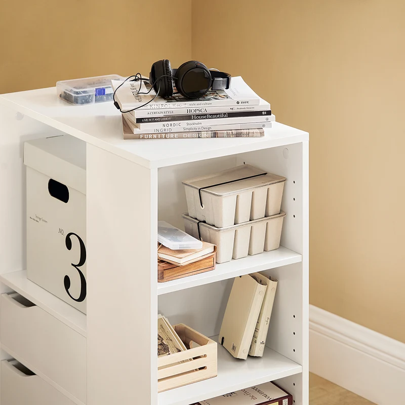 SoBuy FBT129-W Caisson de Bureau à 2 Tiroirs Support Imprimante sur Roulettes Bureau Mobile avec Étagères Ouvertes pour Documents Format A4
